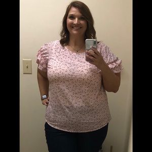 Lane Bryant Floral Blouse with Ruffle Sleeves